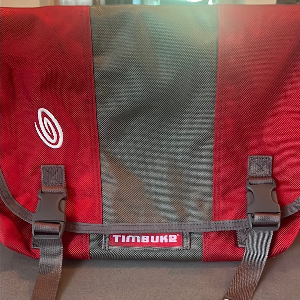 Timbuk2 Red and Gray Messenger Bag with Adjustable Straps and Reflective Trim